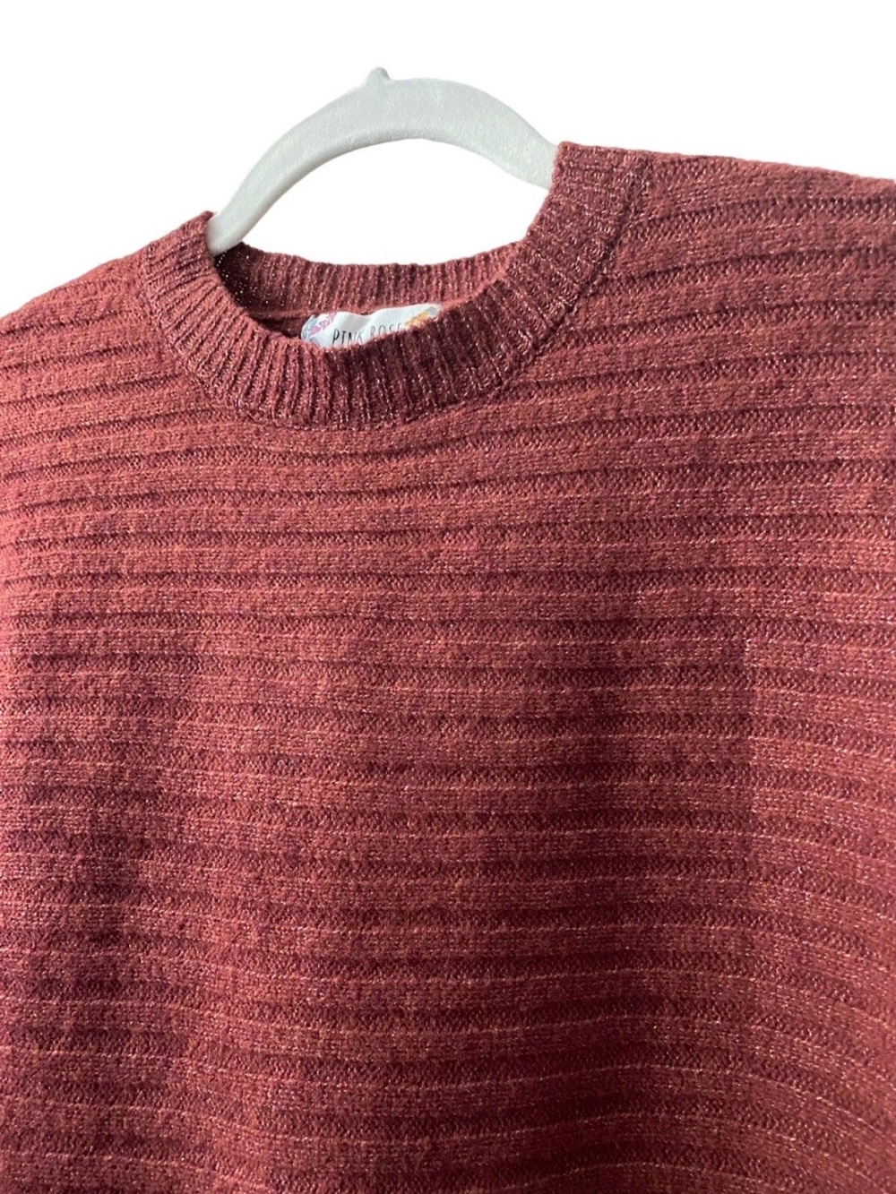 Pink Rose Ribbed Cropped Crewneck Sweater in Rust - Picture 3 of 8